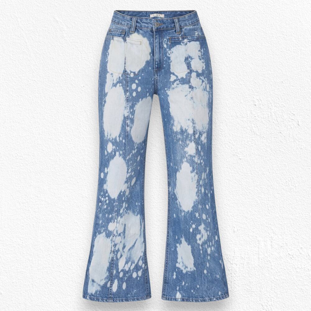 Moda Luxe Bleached Wash High Waisted Flare Retro Boho Wide Leg Jeans Size 10